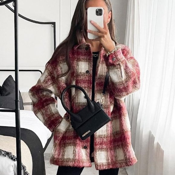 BLOGGER'S FAVE! Zara Plaid Overshirt Shacket Jacket Sz M NWT - Picture 6 of 16